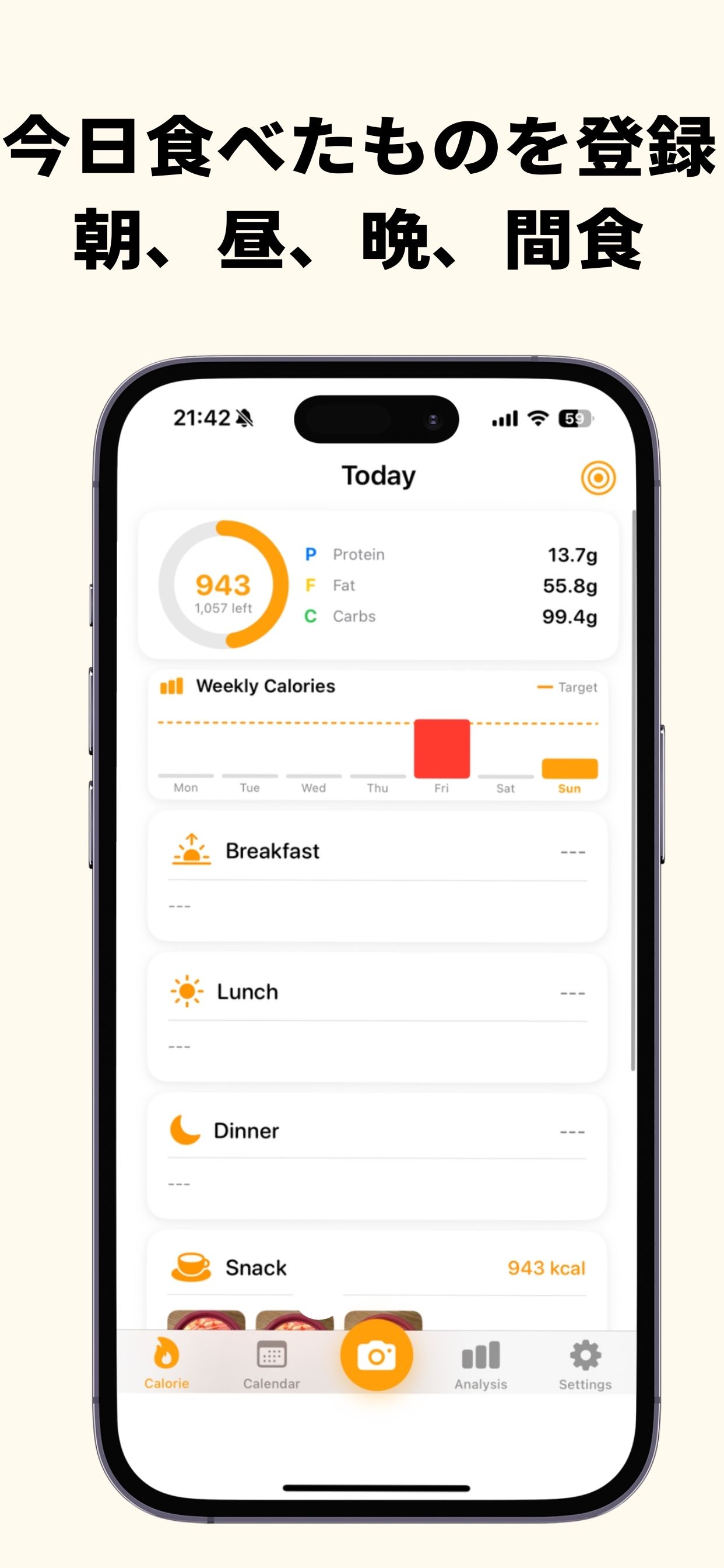 今日食べたものを登録 - 朝、昼、晩、間食